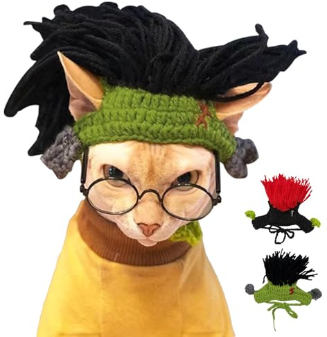 KASESSS 2 Pièces Tricoté Bonnet pour Chats, Déguisement pour Chat, Chapeau pour Chat de Cosplay, Rock Funky pour Chats Petits Chiens Accessoire pour Les Séances Photo de Fêtes et La Décoration