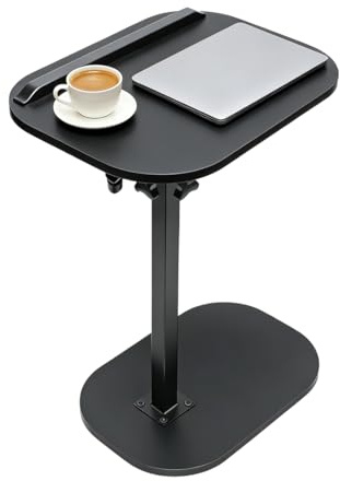 Beistelltisch C-Form, 360° Rotierend Beistelltisch Höhenverstellbar Sofatisch, Mini Kaffeetisch Holz Beistelltische Laptoptisch Couchtisch Klein Betttisch für Wohnzimmer Schlafzimmer Büro (Schwarz)