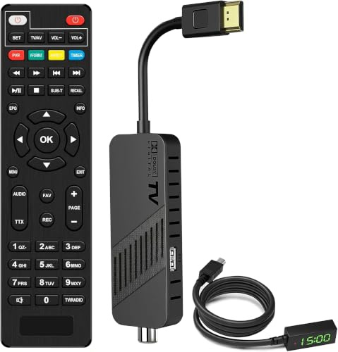 Bamof Récepteur DVB-T2 Full HD 1080p HDMI TV Stick caché derrière la TV Affichage numérique H265 HEVC Main 10 Bits Télécommande Universelle 2 en 1 USB