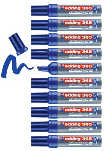 edding 365 Whiteboardmarker - blau - 10 Whiteboard Stifte - Keilspitze 2-7 mm - für Whiteboard, Glas, Schreibtafel, Flipchart - trocken und rückstandsfrei abwischbar, trocknet nicht aus