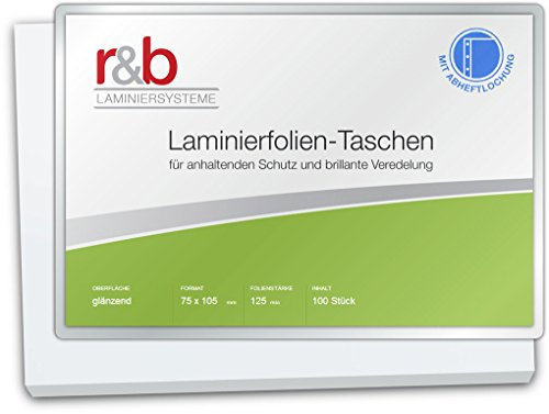 r&b A7-125RSL Laminierfolien A7, 75 x 105 mm, 2 x 125 mic für Metorahmen, gelocht, 100 Stück