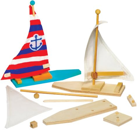 Baker Ross EF666 Ross Holz-Bastelsets „Segelboot“ - für Kinder zum Basteln und Bemalen - toll als Dekoration (2 Stück), holzfarben