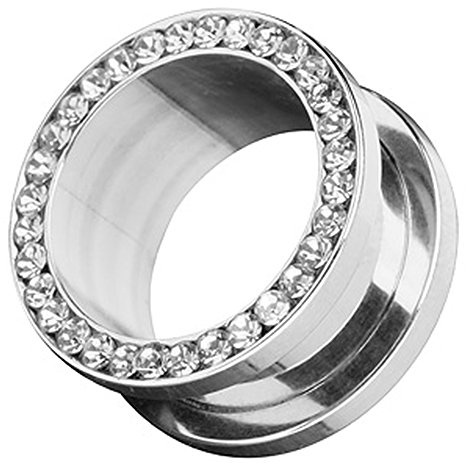 Piercingfaktor Flesh Schraub Tunnel Ohr Plug Ear Piercing Edelstahl Zirkonia Kristall Strass Steinchen Schraubverschluss