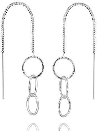 925 Silber Ohrringe Durchzieher - Damen Ohrhänger lang Ringe SO-224 | Pendelohrringe inkl. Schmuck Schachtel von MATERIA by Matthias Wagner