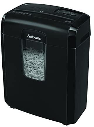Fellowes Aktenvernichter 8 Blatt Partikelschnitt (P4), Papierschredder für Zuhause, Powershred 8C, Schredder mit 14L Papierkorb und Sicherheitssperre, verarbeitet Kreditkarten, Büroklammern, schwarz