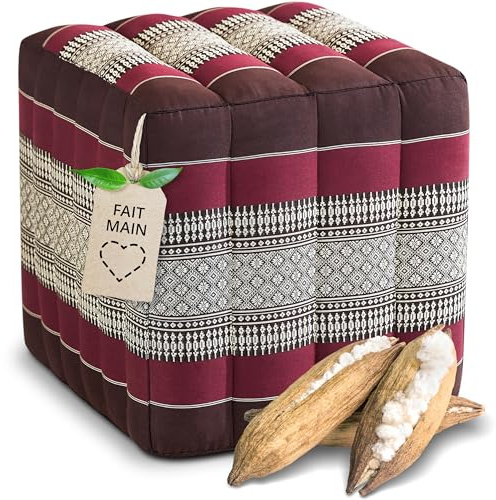 livasia Würfelkissen quadratisch - 40x40x40cm - Sitzhocker mit organischem Kapok, Sitzpouf, Lagerungswürfel viereckig, Bodenkissen Hocker Fußbank Fußhocker handgefertigt (Weinrot)