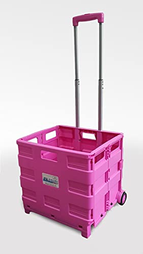 LEISURE DIRECT ® PINK HEAVY DUTY EXTRA LARGE SHOPPING GROCERY FOLDABLE FOLDING CAR BOOT CART CRATE BOX TROLLEY FOR TEACHERS COLLEGE BOOKS FOLDERS 35KG CAPACITY FOLDS FLAT (Pink Trolley 35kg)