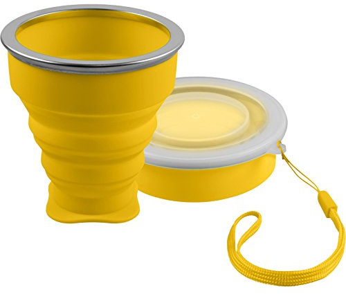 Faltbarer Silikon-Becher in gelb, praktische Reisetasse Camping Trinkbecher – 210ml