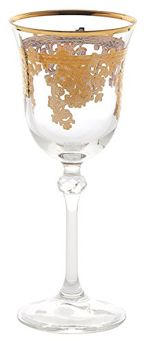 Set of 4 Embellished 24K Gold Crystal White Wine Goblets-MADE In Italy