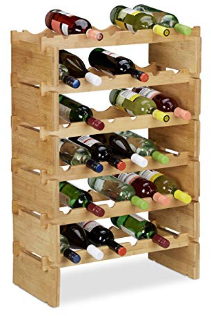 Relaxdays Weinregal stapelbar, Bambus Flaschenhalter für 36 Flaschen Wein, erweiterbarer Weinständer mit 6 Ebenen, Natur