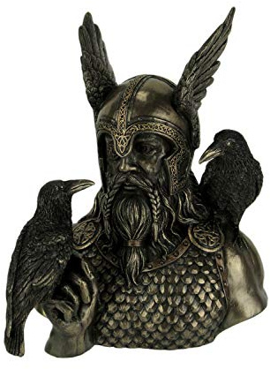 Veronese Design Statua del dio norreno Odino in elmo alato con corvi