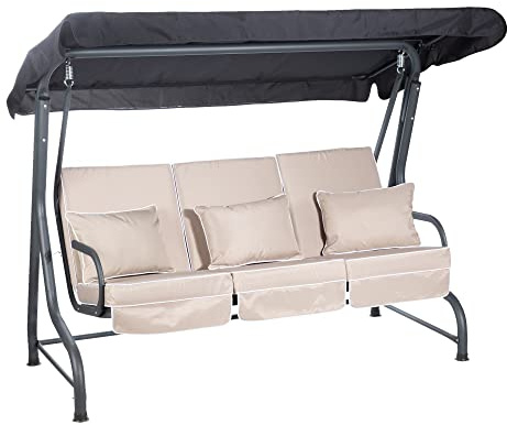 Alfresia Roma 3 Seater Garden Swing Seat with Adjustable Water-Resistant Canopy and Luxury Cushions, Heavy Duty Outdoor Patio Swing Seat Supporting up to 250 kg for Garden, Lawn or Decking