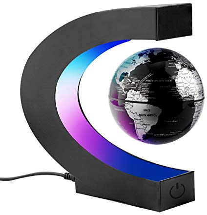 Surplex C Forma Globo Flotante de Levitación Magnética con Luces color LED, Mapa de Mundial Rotativo para la Educación Enseñanza Inicio Oficina de Decoración de Escritorio Regalo (Negro)