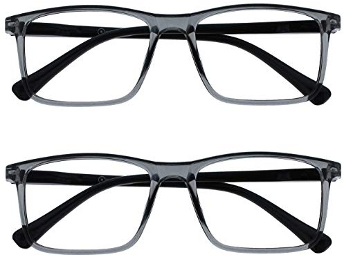 OPULIZE Ink Pack 2 Gafas De Lectura Grande Transparentee Gris Hombres Mujeres Bisagras Resorte RR4-7 +3,00