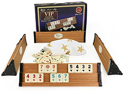 Holz Okey/Rummy Spielset – rutschfeste Matte Melamin-Spielsteine, 4 stabile Holz-Steinhalter, kompakt für kleine Tische/ORTA Boy