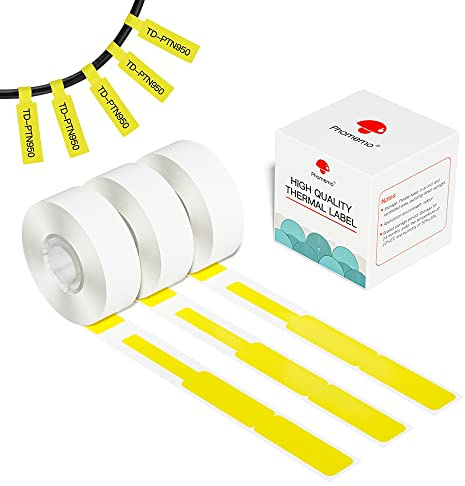Phomemo D30 D30Pro termiskt skrivarpapper, märkningspapper för smycken, papper, kabel, namn, pris, hållbarhet, klassificering, för bluetooth-skrivare 12,5 x 74 cm (0,49 x 2,91 tum), 3 rullar, gul