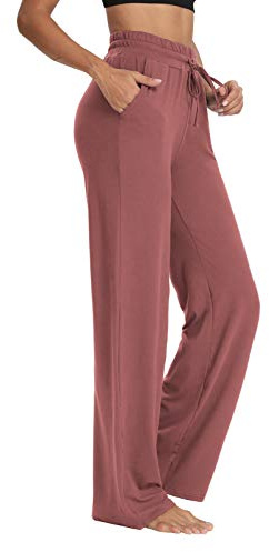 Sarin Mathews Womens Yoga Sweatpants Wide Leg Lounge Pajamas Pants Comfy Drawstring Workout Joggers Pants with Pockets Cameo L