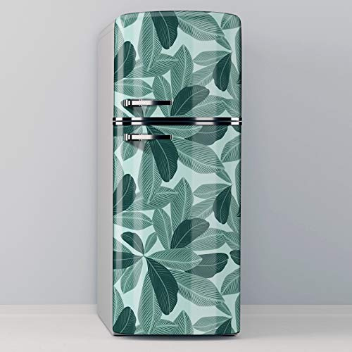 Vinilo Adhesivo Decorativo para Nevera, Especial Libre De Burbujas, Diseño Moderno De Plantas Vectoriales En Colores Verdes (60x185cm)