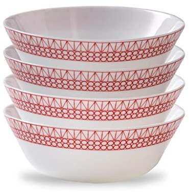 Corelle Everyday Expressions 4-Pc Soup/Cereal Bowls Set, Service for 4, Durable and Eco-Friendly 18-Oz Bowls, Higher Rim Glass Bowl Set, Microwave and Dishwasher Safe, Azure Medallion