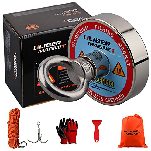 ULIBERMAGNET Magnet mit Neodym Magnet N52 180kg Zugkraft mit 20m Seil zum Angeln und Magnetisches Auffangwerkzeug unter Wasser