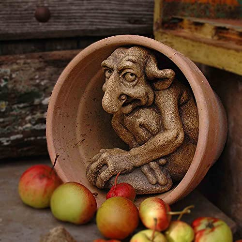 QNQA Statue de gargouille gothique, sculpture en résine de troll, figurine personnalisable, décoration de jardin, statue de nain pour pot de fleurs, patio, décoration d'Halloween, assis avec les mains