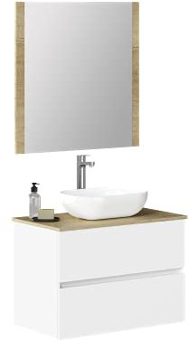 Baikal Conjunto de Mueble de baño Duo, Incluye Lavabo. Mueble Suspendido en Pared con Lavabo cerámico. Varios Acabados y Medidas. Mueble MONTADO.