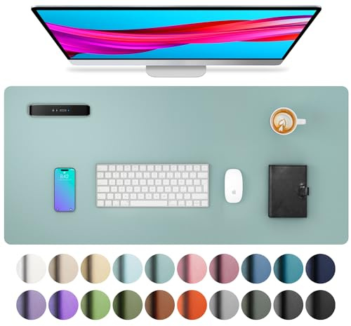 Aothia Schreibtischunterlage,Mauspad mit Leder und Rutchfeste Wildleder,Multifunktionales Office Mousepad Laptop Schreibunterlage,Tisch-Schutz Unterlage für Büro/Home(60x35cm, Stumpfes Mintgrün)