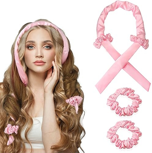 MOCOBO Heatless Curling Rod Headband, Hair Curling Set Lazy Curler Set No Heat Hair Roller DIY Hair Styling Tools for Long Medium Hair pink