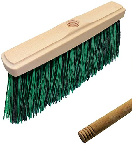 Cotarba Garden Sweeping Brush Outdoor Broom With Long Bristle 10 Stiff Hard Brush Sweeping Yard Garden Decking Outdoor Patio Sweeper Stiff Heavy Duty Broom PCV Bristles Green Brush With Handle