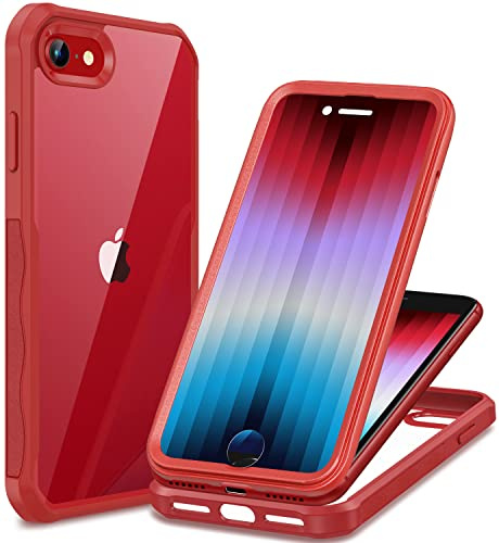 CENHUFO Hülle für iPhone SE 2020/SE 2022, iPhone 7 Hülle, iPhone 8 Hülle 360 Grad Handyhülle Schutzhülle mit Eingebautem Panzerglas Displayschutz Stoßfest Panzerhülle Bumper Full Cover Case - Rot