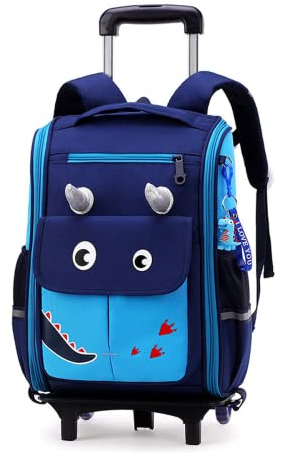 Trolley Rucksack mit Zwei Runden , Rucksack Rollen Trolleytasche,16 Zoll Nylon Jungen Maedchen Trolley Schulranzen Kinder Schultrolley Geeignet für Schule und Reise