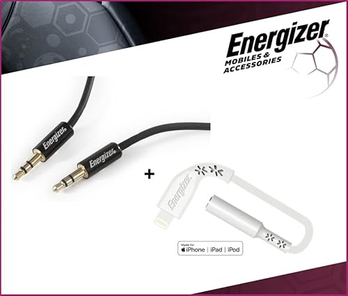 Energizer – Pack completo – Adaptador de audio Lightning garantizado para toda la vida, 11 cm – Cable de audio jack de 3,5 mm