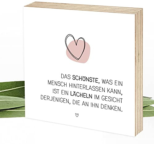 Wunderpixel® Holzbild Das Schönste - Andenken an Verstorbene - 15x15x2cm zum Hinstellen/Aufhängen, echter Fotodruck mit Spruch auf Holz - Wand-Bild Aufsteller - zur Erinnerung als Trost-Spender