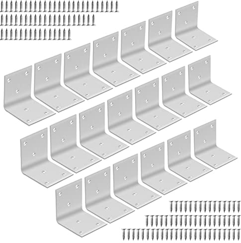 20 Stück Edelstahl Winkelverbinder, 90 Grad L Klammern Winkel, Schwerlast Metallwinkel mit Schrauben, Verbinder Eckwinkel für Holz Möbel Tische Stühle Schränke 40 x 40 x 40 x 2mm, 6 Loch (A)