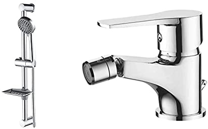 Ibergrif Barra di Scorrimento per Doccia, Asta per Doccia con Soffione, Tubo Flessibile, Supporto per Doccetta e Portasapone, Montaggio a Vite & M15057 Star, Miscelatore Bidet Bagno Monocomando