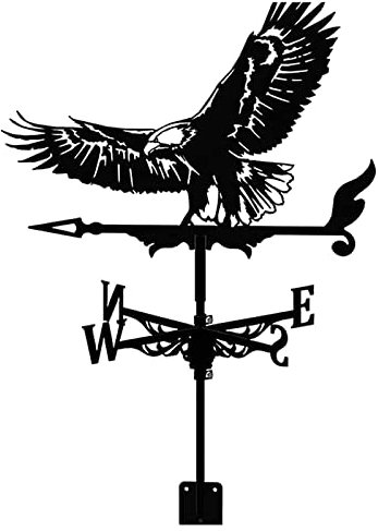 CAZARU Wetterfahne Wetterfahne Windrichtungsanzeiger, Retro Fliegender Adler Wetterhahn Hohlgeschnitzte Messwerkzeuge Windrichtung Metall für Garten Farm Dach,Schwarz,35x50cm