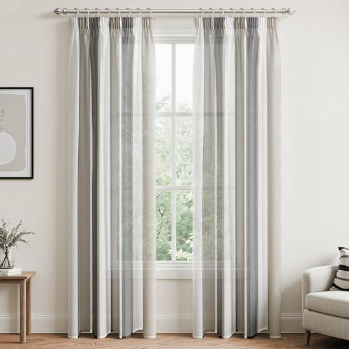 MRTREES Scheibengardinen Gardinen Schals 2 Set 245x140 cm Vorhänge Halbtransparent Dunkelgrau Grau und Weiß Curtains Living Room