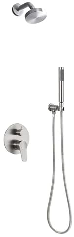 CAZARU Duschsystem Unterputz-Duscharmatur-Set Wandmontage aus gebürstetem Edelstahl Duschmischbatterie-Set mit Handbrause und Kopfbrause Modernes Design Einfache Installation