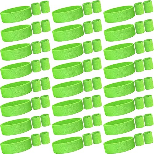 Yuxung 72 Pcs Neon Sweatbands Set for Women Tennis Wristbands Cotton Terry Cloth Sports Athletic Sweat Bands for Running Gym Basketball Workout Sports 80s 90s Costume Cosplay Party (Neon Green)