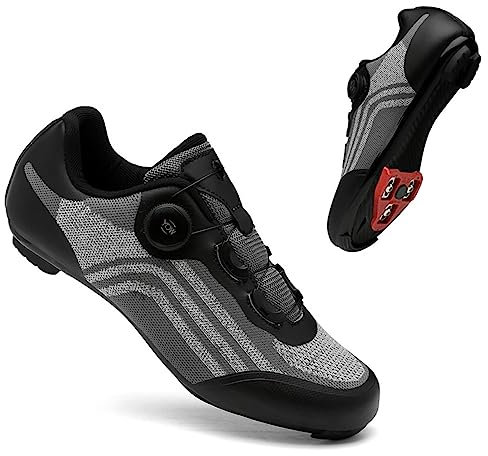 Uhclrr Herren Fahrradschuhe, Rennradschuhe, Kompatible Schuhe Mit SPD Und Dreiecksschloss, Pedal Reitschuhe(41 EU, Gray)