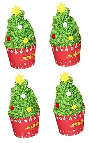 Cabilock 4stücke Weihnachtshandtücher Dekorative Baumwolltücher Weihnachtsbaumform Vielseitig Einsetzbar Für Küche Bad Für Freunde