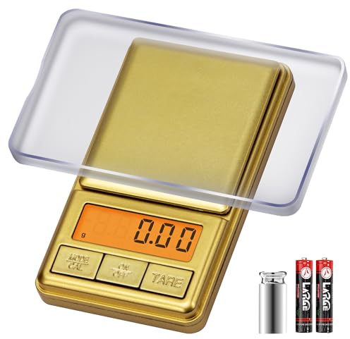 UNIWEIGH Digitale Taschenwaage 300g/0,01g Hohe Präzision,Mini-Gramm-Waage für Lebensmittel/Pulver/Kaffee/Schmuckwaage,kleine Feinwaage mit beleuchtetem LCD,Tara-Funktion,6 Einheiten und Batterien
