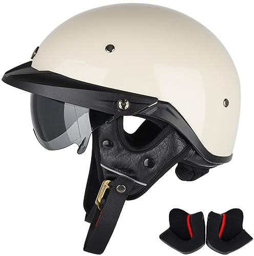 Halbhelm, Motorradhelm Mit Visier, Vintage-Helme, Schalen, ECE-Geprüfter Offener Moped-Helm, Halbhelm Für Herren Und Damen, Jet-Helm Für Cruiser, Helikopter, Roller C,Small