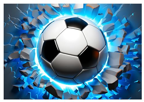 WallArena - Vlies Fototapete Kinderzimmer 416x254 cm Junge Fussball 3D Effekt blau - Fototapeten Tapeten für Kinder Kindertapete Kinderzimmertapete - Vliestapete Wandtapete Tapete 3D Effekt