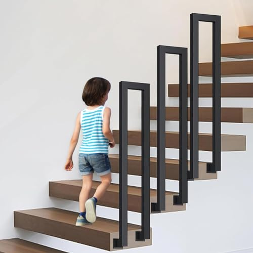 OVLRIJP Treppengeländer Schwarz Innen, U-förmiger Treppengeländer Seitlich, Geländer Treppe Innen, Handlauf Schwarz aus Metall, Geländer U Form für Dachboden Veranda Terrasse Balkon Außen, 100cm