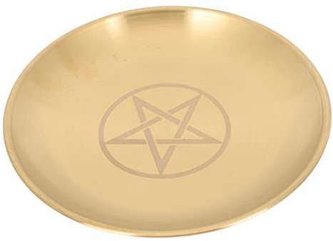 DECHOUS Bandeja De Altar Pentagrama Redonda De Metal Cobreada, Plato Portavelas Ritual para Ceremonia y Decoración del Altar, Bandeja De Almacenamiento para Uso Religioso