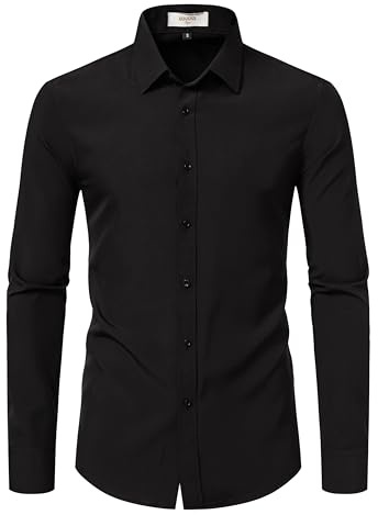 EOUOSS Dress Shirts for Men Stretch Slim Fit Long Sleeve Mens Dress Shirts Casual Business Formal Solid Button Down Shirts Black Small