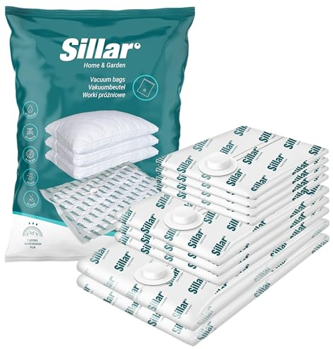 Sillar Vacuum Bags for Duvets, Reusable Garments 13 Pieces + Pump | for Storing Textiles, Duvets, Pillows, Blankets 4x 40x60cm, 3x 60x80cm, 2x 70x100cm