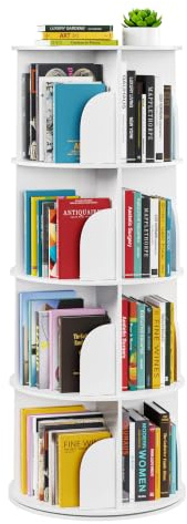 SpaceAid Lazy Susan - Libreria girevole a 4 livelli, libreria girevole a 360 gradi, girevole a 360°, girevole verticale, organizer angolare a spirale, bianco