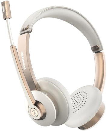 Vonztek Casque Bluetooth avec microphone, casque sans fil avec microphone antibruit, casque supra-auriculaire avec micro muet pour Mac/ordinateur portable/zoom/équipes/centre d'appels/bureau/maison